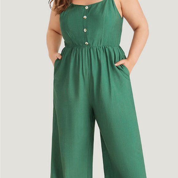 New BloomChic Solid Button Pocket Elastic Waist
Knotted Shoulder Jumpsuit 12 L - Picture 2 of 13